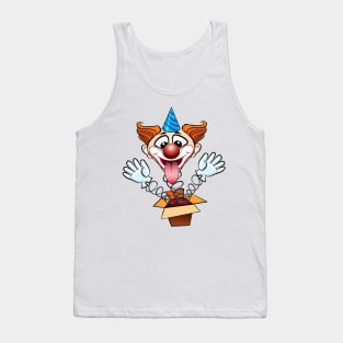 laugthing clown jumps out of surprised box. Tank Top